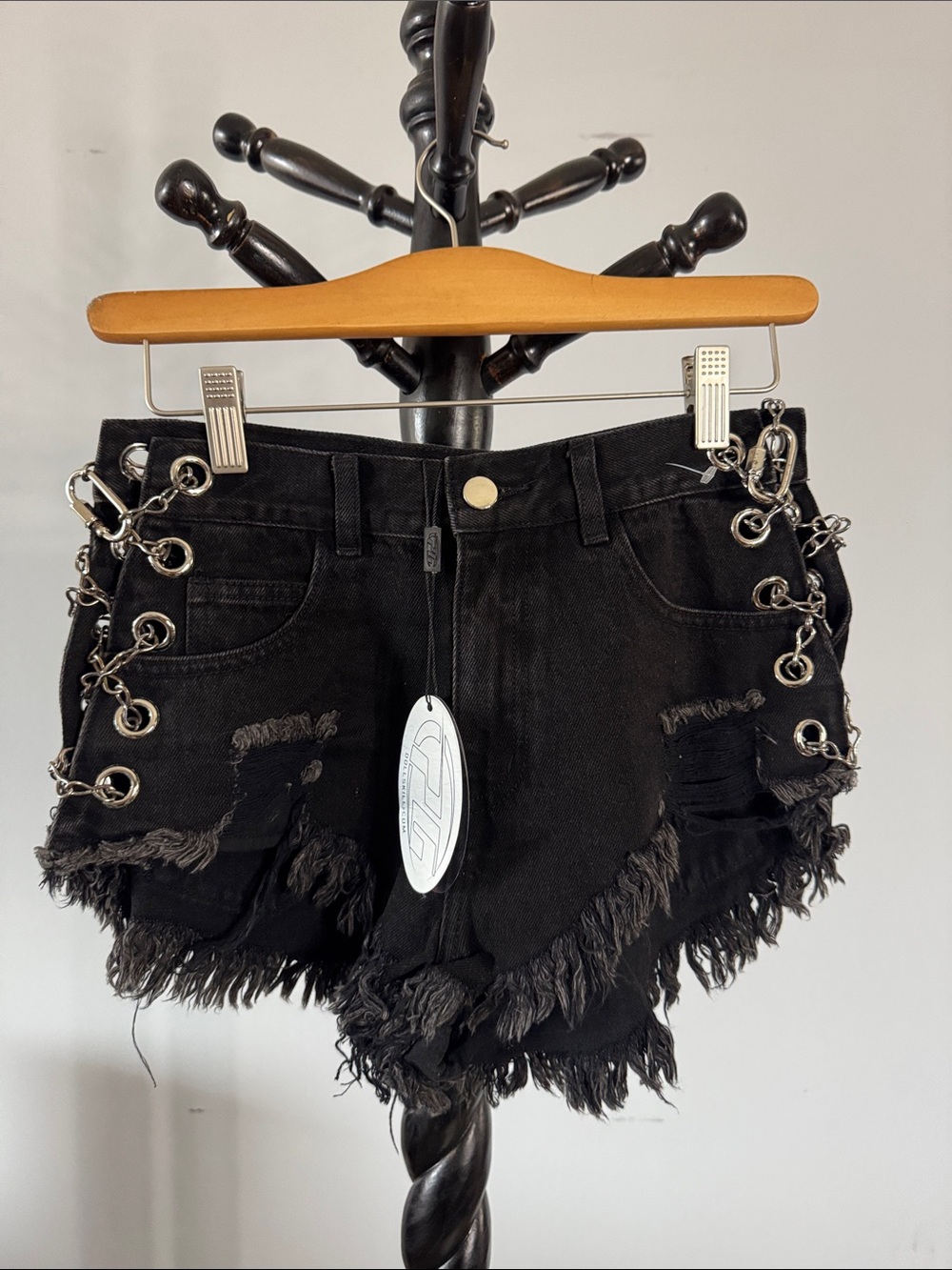 Dolls Kill Distressed Lace-Up Fringe Women's Denim Shorts NWT